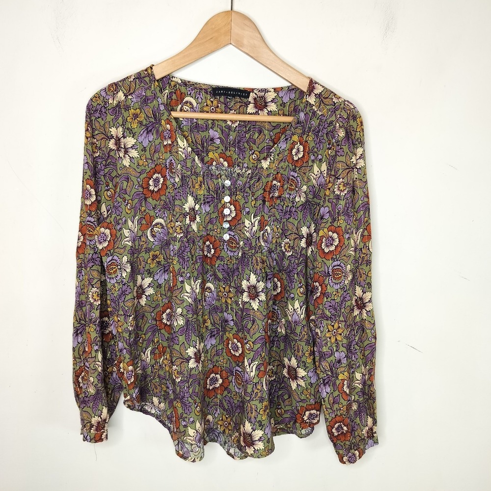 Jane and Delancey Floral Peasant Blouse — Purple, Olive, Rust, Cream